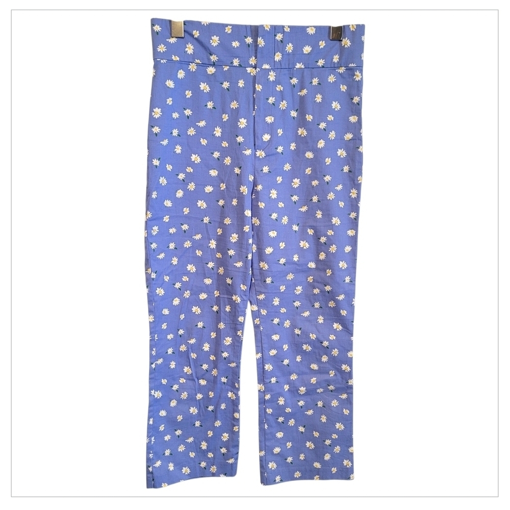 5/30 Zara Daisy Floral Pants Blue High Rise Cropped Womens Large - Picture 3 of 6